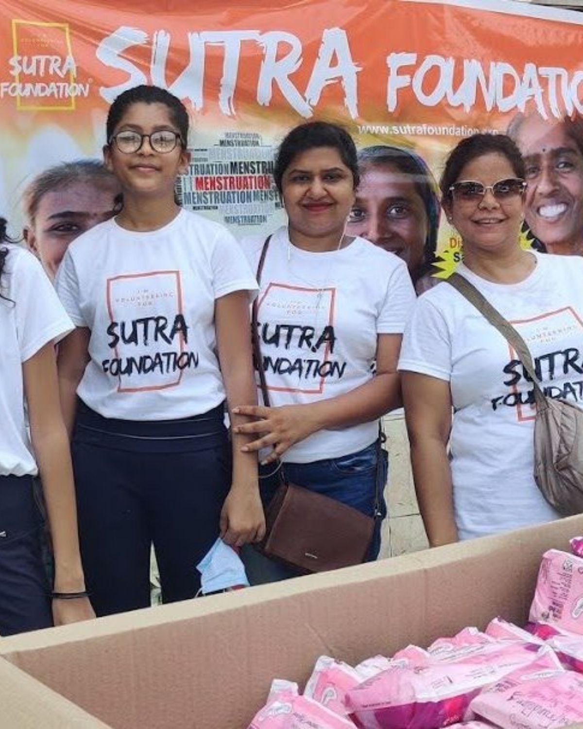 Sutra Foundation volunteers at a menstrual hygiene distribution drive